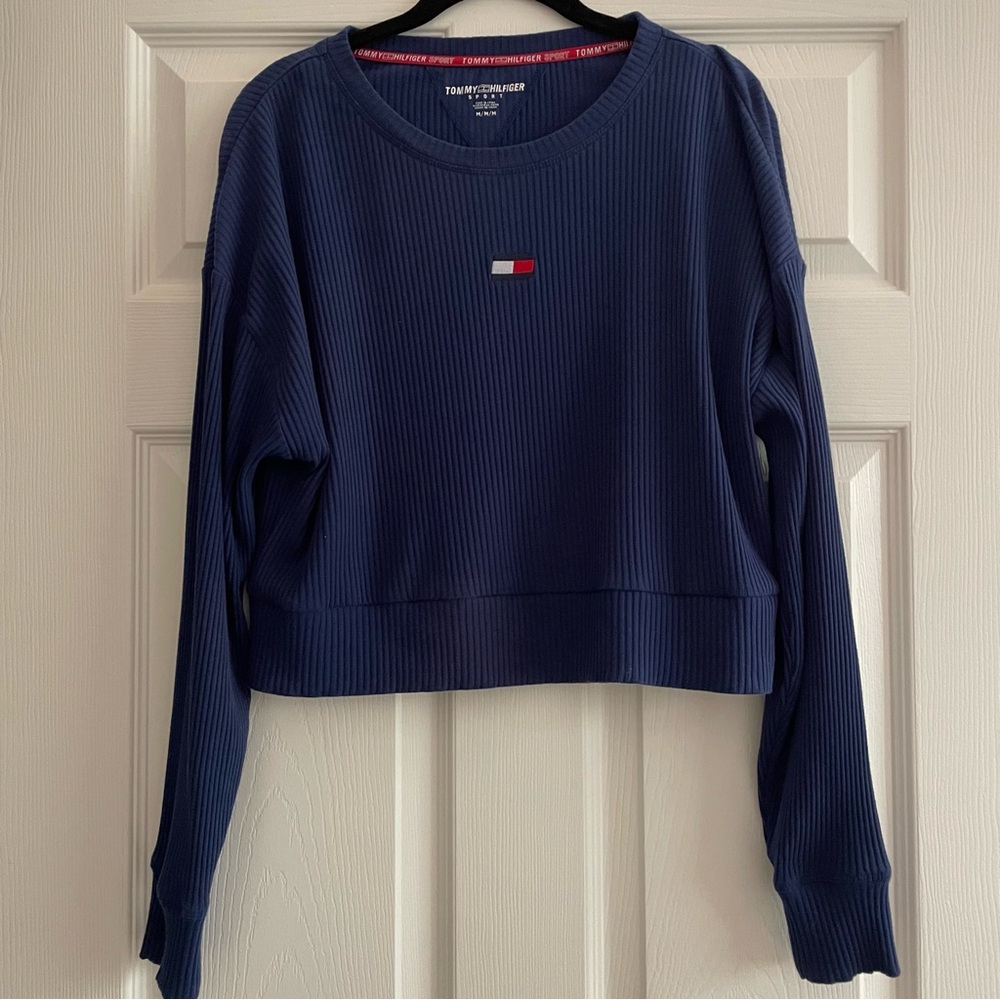 Tommy Hilfiger Sport Navy Ribbed Cropped Sweatshirt – Size M
